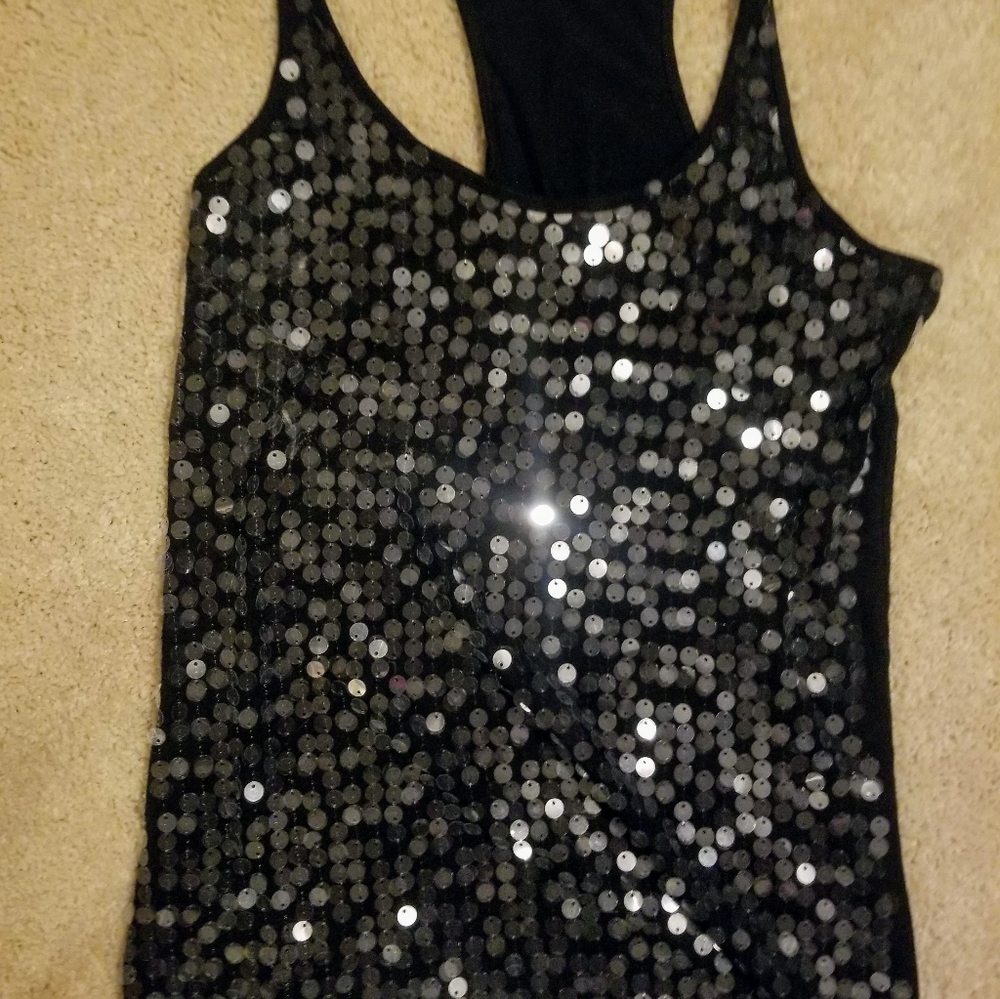 Bling Sequin Black Almost Famous Racerback Tank